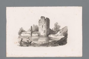 Zwei Figuren in einem Boot bei einer Ruine von Paulus Lauters