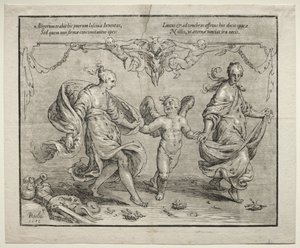 Amor tanzt mit zwei allegorischen Frauen, 1612