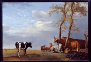 Landschaft mit Bauer und Tieren. Gemälde von Paul Potter (1625-1654) von Paulus Potter