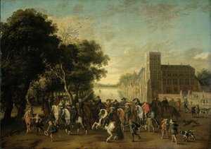 Prinz Moritz von Oranien begleitet von Friedrich V. und seiner Frau Elizabeth Stuart, König und Königin von Pauwels van Hillegaert