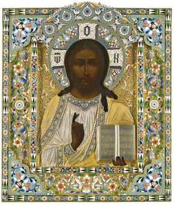 Christus Pantokrator. Anlässlich der wunderbaren Rettung beim Unfall des kaiserlichen Zuges von Pavel Akimovich Ovchinnikov