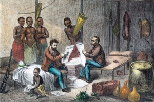 Livingstone und Stanley erhalten Zeitungen in Zentralafrika, 1871-1873