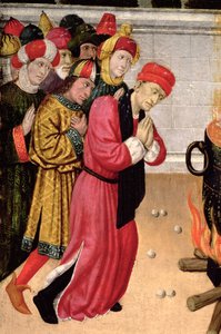 Eine Gruppe treuer Konvertiten, Detail vom Altarbild von St. Quirze und St. Julita von Pedro García de Benabarre