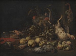 Stillleben mit Früchten und Vögeln von Peeter Gijsels