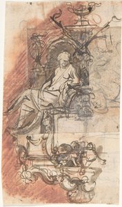 Entwurf für ein Grabdenkmal mit einer sitzenden weiblichen Figur, verso, spätes 17. - frühes 18. Jahrhundert von Peeter Verbrugghen II