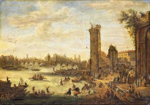 Ansicht von Paris in Richtung Île de la Cité und Pont Neuf, 1671-77 von Peeter or Pieter Bout