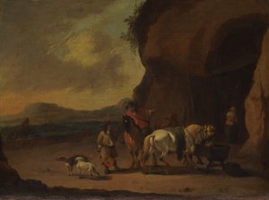 Reiter halten an einem Gebirgspass