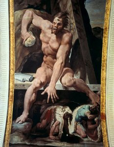 Odysseus und seine Gefährten fliehen aus der Höhle des Polyphem. Fresko