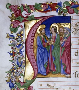 Christus lehrt seine Jünger, innerhalb eines Initials "I", ca. 1480 von Pellegrino di Mariano