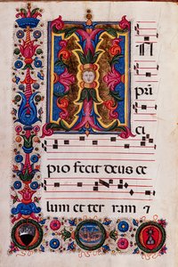 Piccolomini-Bibliothek: Chorbuch, Cod. 5.E, ff. 4v mit „Blattinitiale“, von Pellegrino di Mariano
