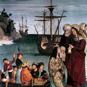 Maria Magdalena geht an Bord eines Schiffes, vom Altarbild der Heiligen Magdalena