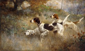 Die drei Setter, Bob, Bill und Ginger an einem Dreifachpunkt von Percival Leonard Rosseau