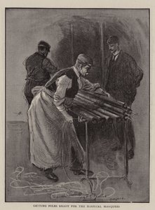 Vorbereitung der Stangen für die Krankenhauszelte von Percy F.S. Spence