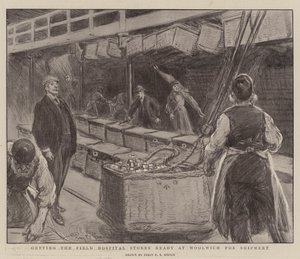 Vorbereitung der Feldlazarettvorräte in Woolwich für den Versand von Percy F.S. Spence