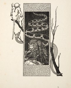 Affe gegen Schlange, aus Hundert Anekdoten über Tiere, veröffentlicht 1924 von Percy J. Billingshurst