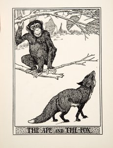 Der Affe und der Fuchs, aus Hundert Fabeln von Äsop, veröffentlicht 1903 (Gravur) von Percy J. Billingshurst