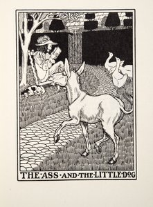 Der Esel und der kleine Hund, aus Fontaine Fables, veröffentlicht 1905 von Percy J. Billingshurst