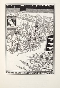Der Kampf der Ratten und der Wiesel, aus Fontaine Fabeln, veröffentlicht 1905 von Percy J. Billingshurst