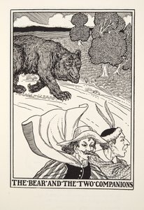 Der Bär und die zwei Gefährten, aus Fontaine Fabeln, veröffentlicht 1905 (Gravur)