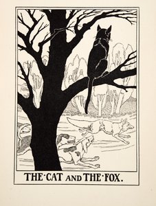 Die Katze und der Fuchs, aus Hundert Fabeln von Äsop, veröffentlicht 1903 (Gravur) von Percy J. Billingshurst