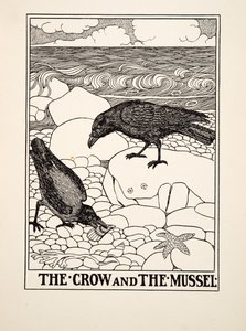 Die Krähe und die Muschel, aus Hundert Fabeln von Äsop, veröffentlicht 1903