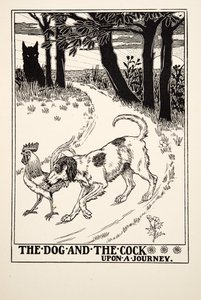 Der Hund und der Hahn auf einer Reise, aus Hundert Fabeln von Äsop, veröffentlicht 1903