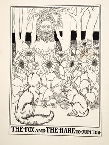 Der Fuchs und der Hase zu Jupiter, aus Hundert Fabeln von Äsop, veröffentlicht 1903 von Percy J. Billingshurst
