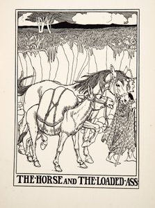 Das Pferd und der beladene Esel, aus Hundert Fabeln von Äsop, veröffentlicht 1903 (Gravur) von Percy J. Billingshurst