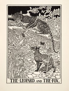 Der Leopard und der Fuchs, aus Hundert Fabeln von Aesop, veröffentlicht 1903