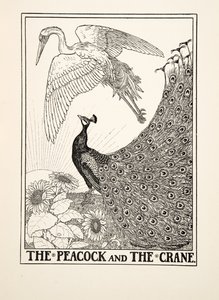 Der Pfau und der Kranich, aus Hundert Fabeln von Aesop, veröffentlicht 1903