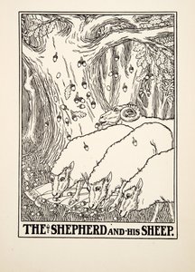 Der Hirte und seine Schafe, aus Hundert Fabeln von Aesop, veröffentlicht 1903 von Percy J. Billingshurst