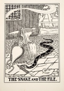 Die Schlange und die Feile, aus Hundert Fabeln von Äsop, veröffentlicht 1903 (Gravur) von Percy J. Billingshurst