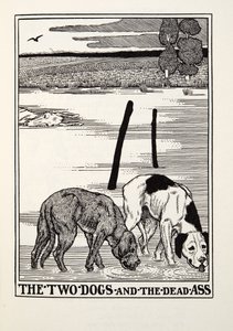 Die zwei Hunde und der tote Esel, aus Fontaine Fabeln, veröffentlicht 1905