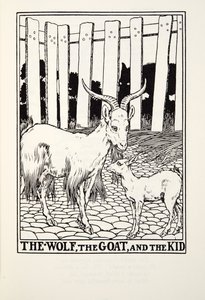 Der Wolf, die Ziege und das Kind, aus Fontaine Fabeln, veröffentlicht 1905 von Percy J. Billingshurst
