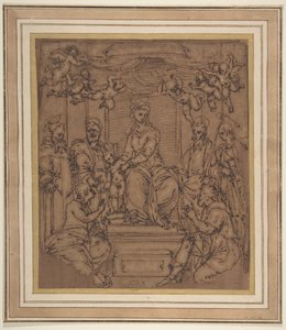 Jungfrau und Kind auf dem Thron mit dem heiligen Antonius Abt, dem heiligen Petrus, dem heiligen Paulus, 1522-23 von Perino del Vaga