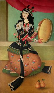 Ein tanzendes Mädchen mit Tamburin, Qajar-Schule