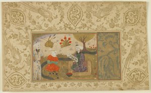 Ein Paar unterhält sich an einem Bach, um 1500 von Persian School