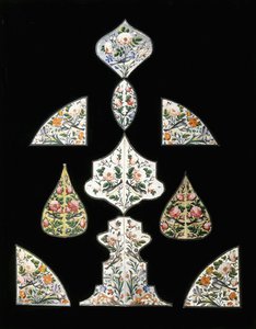 Eine Gruppe von zehn Qajar-Spiegelgemälden, dekoriert mit verschiedenen Blumen und sitzenden Vögeln, frühes 19. Jahrhundert von Persian School