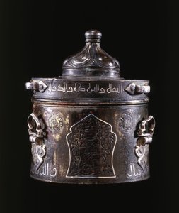 Ein sehr feines ostpersisches Tintenfass und Deckel, eingelegt mit Silber und Kupfer von Persian School