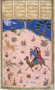 Bahram Gur jagt mit Azada, Illustration aus dem Shahnama (Buch der Könige) von Abul-Qasim Manur Firdawsi (ca. 934-ca. 1020) ca. 1440-45 von Persian School