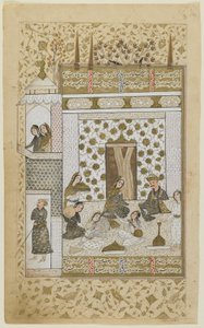 Bahram Gur und die Prinzessin im weißen Pavillon, aus einem Khamsa, ca. 1600-10