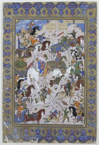 Schlacht zwischen Khusrau und Bahram Chubaina, aus dem Gedicht Layla und Majnun ursprünglich von Nizami, 1540 von Persian School