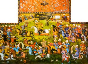 Schlacht von Taher-Abad oder Schlacht von Merv mit Sieg von Shah Ismail I über Muhammad Shaybani Khan, Empfangshalle, Chehel Sotun, 1647