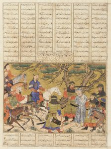 Seite aus einem Schahname (Buch der Könige) von Firdawsi; verso: Ardashir erobert Ardavan, Täbris, Iran, Il-Khanid-Periode, ca. 1330-40