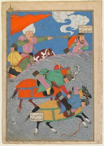 Seite aus einem Schahname (Buch der Könige) von Firdawsi; recto: Schlacht zwischen Zanga und Awkhast; Gilan, Iran, Turkmenenzeit, 1493-1494