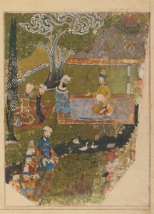 Seite aus einem Zafarnama; verso: Timur gewährt eine Audienz anlässlich seiner Thronbesteigung in Balkh, Schiras, Iran, Timuridenzeit von Persian School