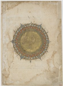 Illuminiertes Medaillon mit zwei Zierbordüren, Folio aus einem unbekannten Text, Iran, 13.-14. Jahrhundert von Persian School