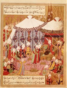 Or.1359 fol. 35 v. Sultan Bayazid von Timur gefangen genommen, 1402 aus dem Zafarnama 1533 von Persian School