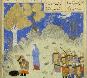 (Detail) Rustam rettet Bizhan aus der Grube, Illustration aus dem Shahnama (Buch der Könige), von Abul-Qasim Mansur Firdawsi (ca. 934-ca. 1020), 1444 von Persian School