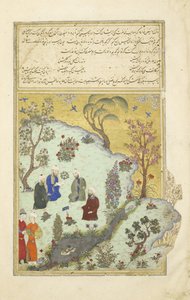Firdausi trifft die Hofdichter von Ghazni, Illustration aus dem Shahnama (Buch der Könige), von Abul-Qasim Mansur Firdawsi (ca. 934-ca. 1020), 1444